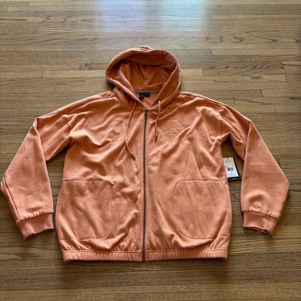 Volcom Truly Deal Zip Hoodie Womens Small Peach Pink B4812400 NWT‎